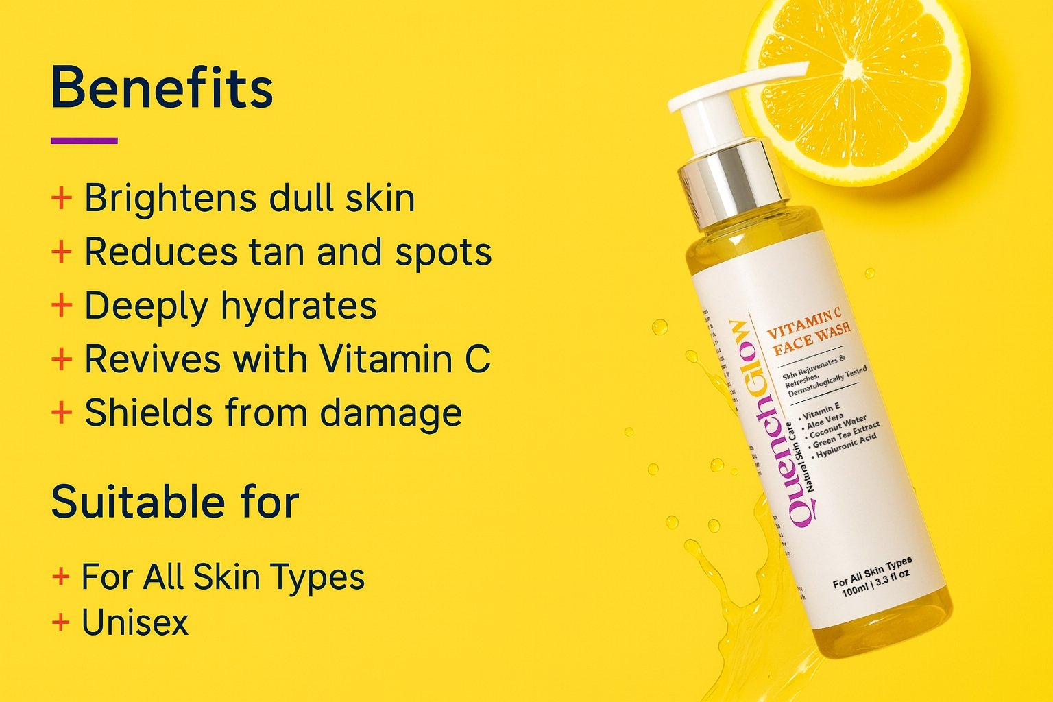 QuenchGlow Brightening Vitamin C Face Wash 100ml - Image 2