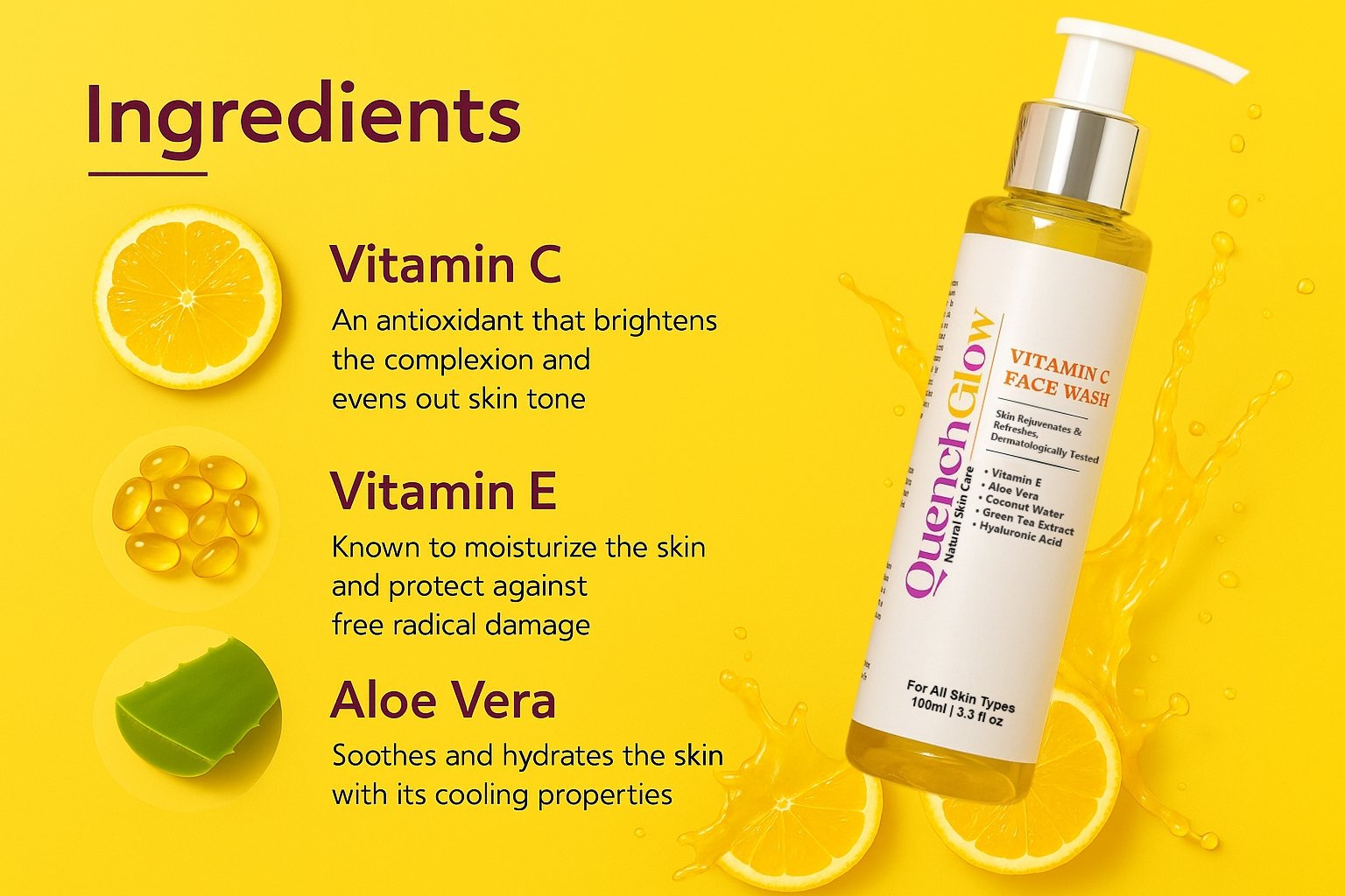 QuenchGlow Brightening Vitamin C Face Wash 100ml - Image 4