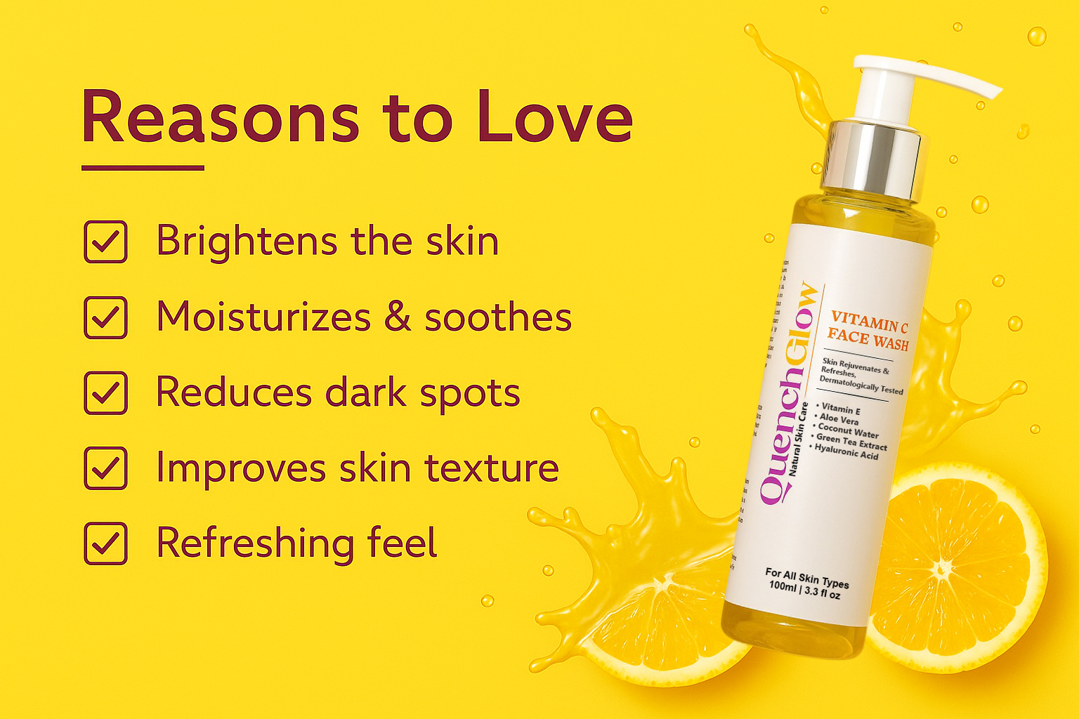 QuenchGlow Brightening Vitamin C Face Wash 100ml - Image 5