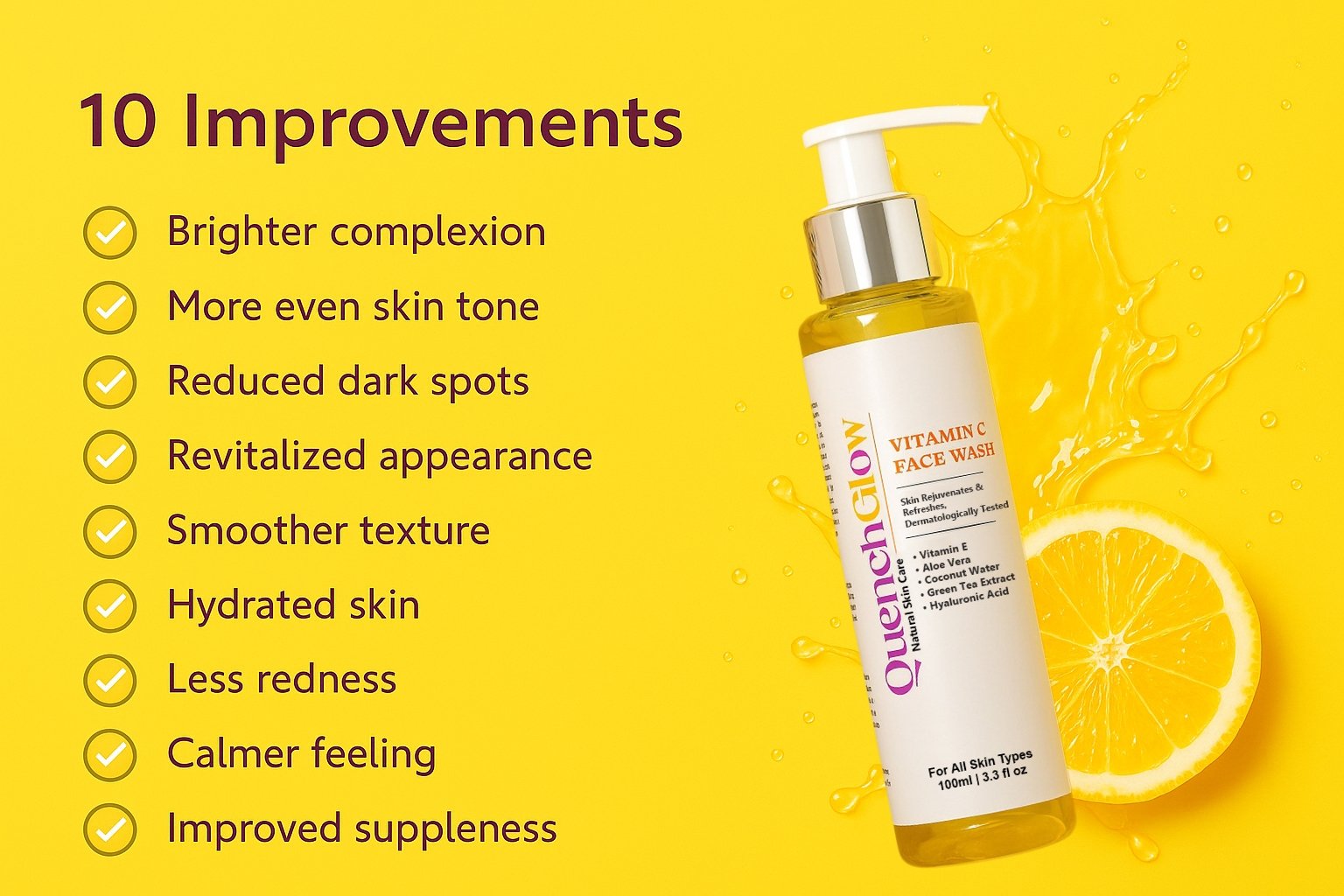 QuenchGlow Brightening Vitamin C Face Wash 100ml - Image 6