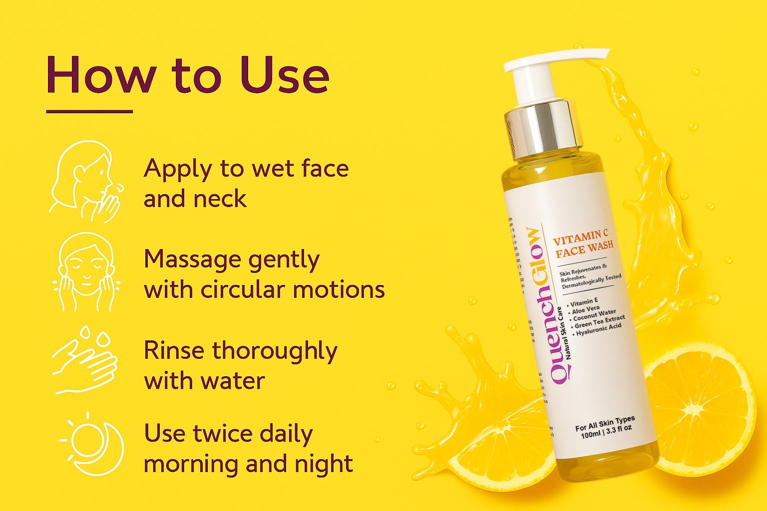 QuenchGlow Brightening Vitamin C Face Wash 100ml - Image 7